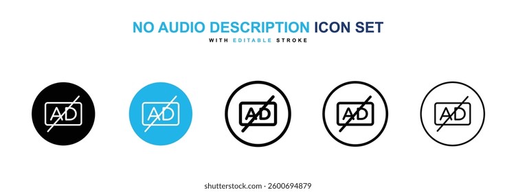 No audio description icons graphics set in black and blue colors