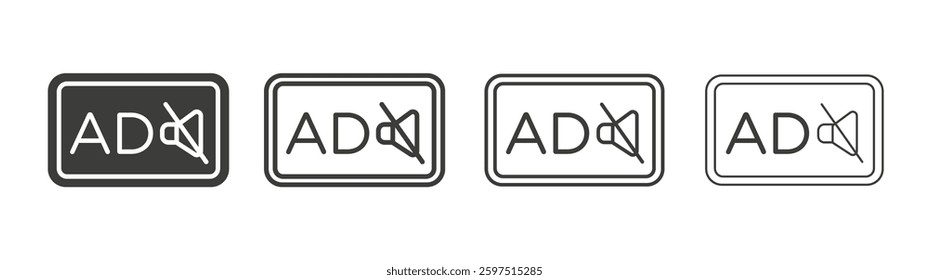 No audio description vector icon set in black and white color.