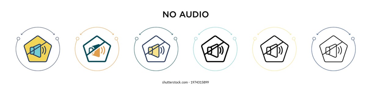 No Audio Icon In Filled, Thin Line, Outline And Stroke Style. Vector Illustration Of Two Colored And Black No Audio Vector Icons Designs Can Be Used For Mobile, Ui, Web