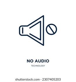 no audio icon from technology collection. Thin linear no audio, sound, speaker outline icon isolated on white background. Line vector no audio sign, symbol for web and mobile