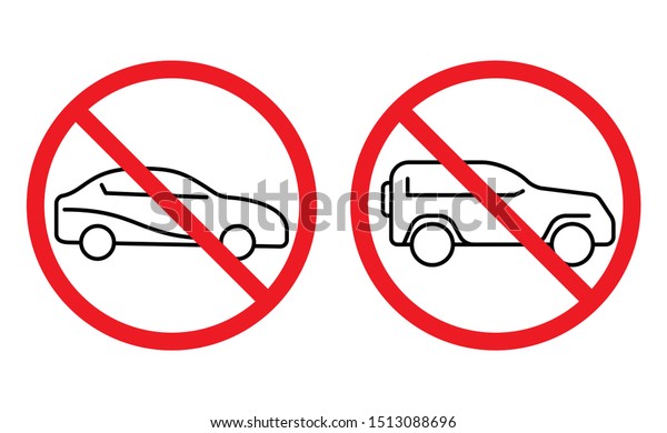 No auto icon. Thin line car\
vehicles sign with prohibition symbol. Vector eps 10\
illustration