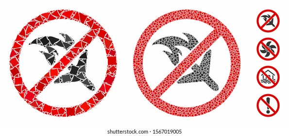 No aviation accidents mosaic of ragged elements in variable sizes and color tinges, based on no aviation accidents icon. Vector ragged elements are combined into mosaic.