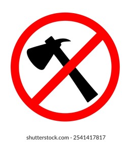 Kein Axt-Zeichen. Axt anhalten. Keine Waffe für Verbrechenszeichen Symbol. Rotes Verbotsschild. bearbeitbare Vektorgrafik ohne Nahkampfwaffe