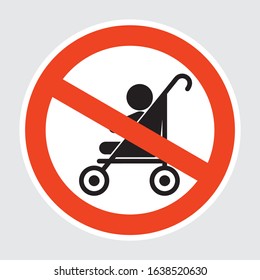 No baby carriage sign. Baby in a stroller icon. Do not use prams. Baby Pram Carriage Minimalistic Flat Line Circle Pictogram Symbol.