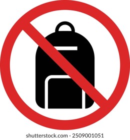 No backpack sign isolated on white background . No backpacks allowed sign . Vector illustration