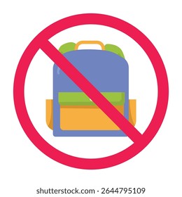 No backpack sign vector, forbidden backpack sign, no bag sign, bag not allowed symbol, prohibited bag entry sign, no bags permitted illustration
