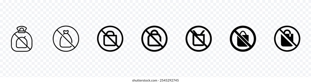 No backpacks allowed. It is forbidden to enter with backpacks. Shopping bag prohibited sign. Forbidden signs and symbols.