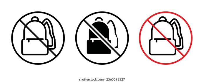 No backpacks allowed sign vector in black and red colors