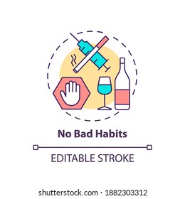 No bad habits concept icon. Avoid addiction. Warning for drug using. Restriction from substance. Brain health idea thin line illustration. Vector isolated outline RGB color drawing. Editable stroke