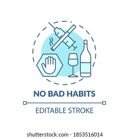 No bad habits turquoise concept icon. Warning for drug using. Restriction from substance. Brain health idea thin line illustration. Vector isolated outline RGB color drawing. Editable stroke