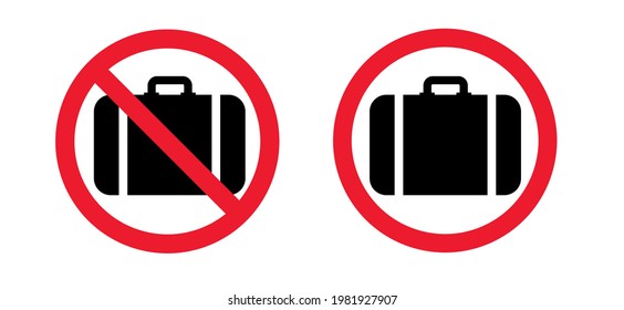 No baggage case. Vector bags pictogram. Travel suitcase, luggage for vacation, holiday. Stop halt allowed cases area. Do not enter bag zone. 