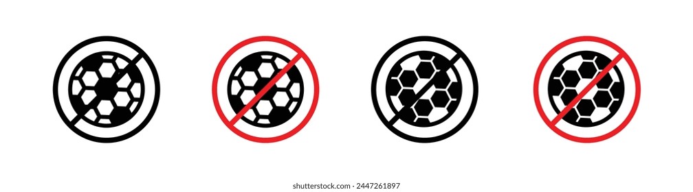 No ball game allowed icon. soccer football ban from play in field symbol.