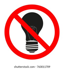 No, Ban or Stop signs. Light lamp icons. Fluorescent lamp bulb symbols. Energy saving. Idea and success sign.