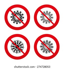 No, Ban Or Stop Signs. Snowflakes Artistic Icons. Air Conditioning Signs. Christmas And New Year Winter Symbols. Prohibition Forbidden Red Symbols. Vector