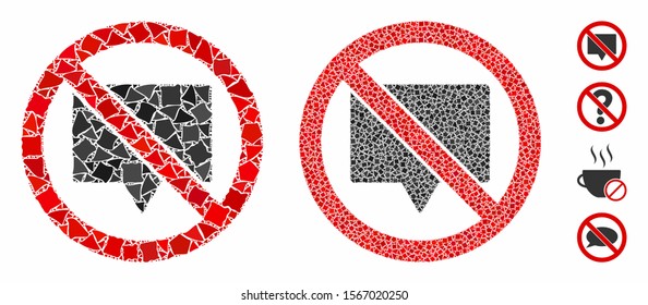 No banner mosaic of bumpy items in variable sizes and color hues, based on no banner icon. Vector bumpy dots are composed into mosaic. No banner icons collage with dotted pattern.