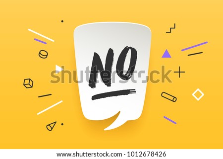 No. Banner, speech bubble, poster and sticker concept, geometric memphis style with text No. Icon message No cloud talk for banner, poster, web. White background. Vector Illustration