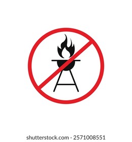 No barbecue with fire sign flat line symbol set.