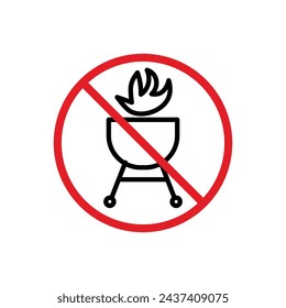 No Barbecue with Fire Sign Vector Line Icon illustration.