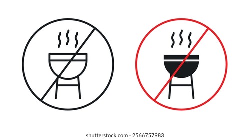 No barbecue with fire signs in black outline, solid and colored style