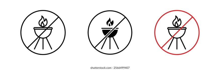 No barbecue with fire signs flat and linear vector illustration on white background.