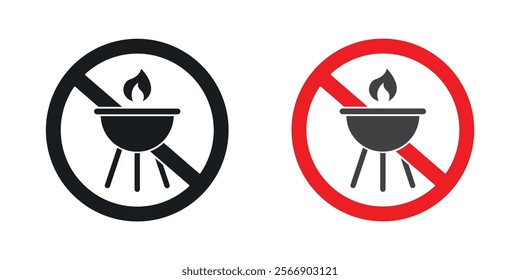 No barbecue with fire signs set in black and colored