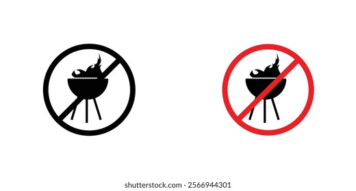 No barbecue with fire signs. vector signs set