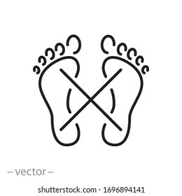 no bare footprint icon, forbidden walk and trample, do not step glyph, no outdoor footwear, thin line web symbol on white background - editable stroke vector illustration eps10