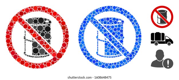 No barrel composition of filled circles in variable sizes and color tinges, based on no barrel icon. Vector small circles are combined into blue composition.