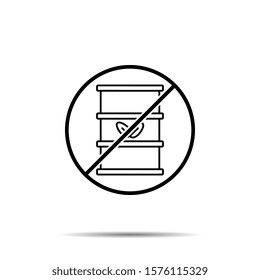 No barrel with leaflets icon. Simple thin line, outline vector of sustainable energy ban, prohibition, embargo, interdict, forbiddance icons for ui and ux, website or mobile