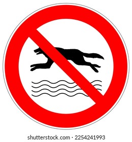 No bathing of dogs. Do not let your dogs in the water. Signs. Prohibition sign. No swimming dog. Vector.