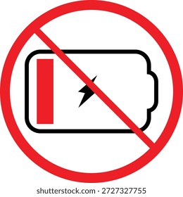 No battery charging allowed sign with red circle and line