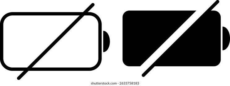 No battery icon. Battery charge indicator. Technology concept. prohibition symbol. empty battery sign. charge indicator icons
