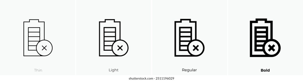 no battery icon. Thin, Light Regular And Bold style design isolated on white background