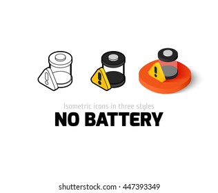 No battery icon, vector symbol in flat, outline and isometric style