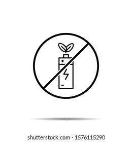 No battery with plant icon. Simple thin line, outline vector of sustainable energy ban, prohibition, embargo, interdict, forbiddance icons for ui and ux, website or mobile