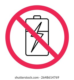 No battery sign, forbidden battery symbol, battery usage prohibited sign, no power cell icon, no lithium battery sign
