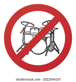 No Battery Symbol Isolated on White Background. Drum Instrument Vector Illustration Prohibition Stop Sign.