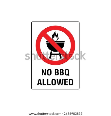 No BBQ Allowed Prohibitive Symbol Sign Vector Illustration for Fire Safety and Outdoor Regulation.