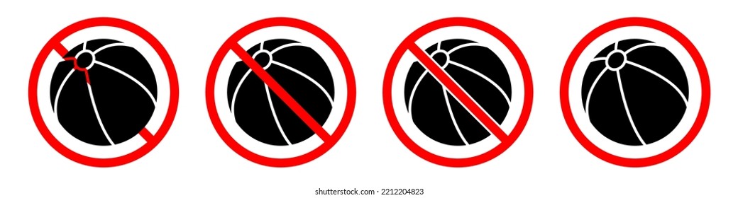 No beach ball sign. Beach ball is forbidden. Set of red prohibition signs of beach ball. Vector illustration