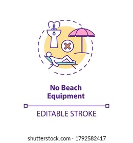 No beach equipment concept icon. Beach safety idea thin line illustration. Danger reuse sunbath deckchair. Hand washing in public places. Vector isolated outline RGB color drawing. Editable stroke