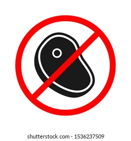 no beaf meat steak red prohibition sign flat vector icon isolated on white background. raw, vegan, vegetarian eco bio healthy food. refusing to eat animals