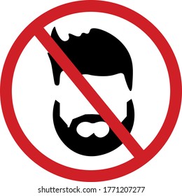 No beard allowed outline vector icon. Barbershop sign. Bearded man symbol. Facial hair style. Barber silhouette. Hipster style elements. Moustache label. Flat simple line design illustration.