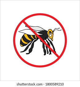 No bee with ban sign. Anti beetle pest control ban, prohibition insects silhouette vector. Stop honey bee insects vector icon, symbol