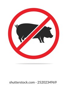 No beef pork stock illustration. Pork prohibition sign isolated on white background. Vector illustration