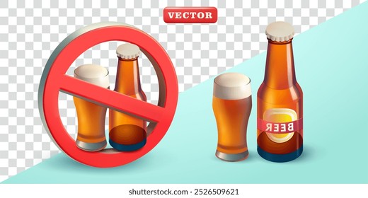 No Beer alcohol, 3d vector. Suitable for design elements and attention