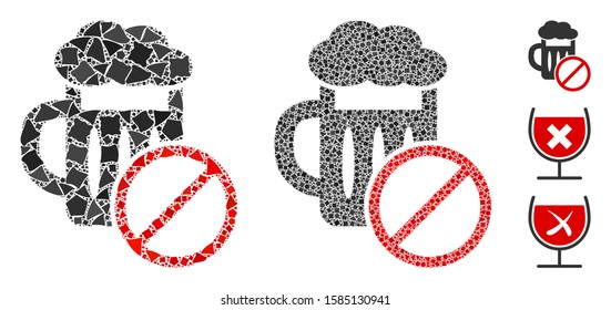 No beer drinking icon mosaic of raggy pieces in variable sizes and color tones, based on no beer drinking icon. Vector bumpy pieces are grouped into illustration.