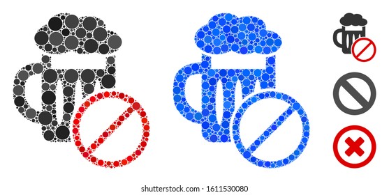 No beer drinking mosaic of small circles in variable sizes and color tinges, based on no beer drinking icon. Vector small circles are combined into blue mosaic.