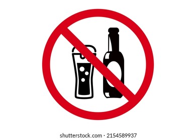 No beer icon, bottle and glass in red vector sign. Flat No alcohol pictogram isolated on a white background
