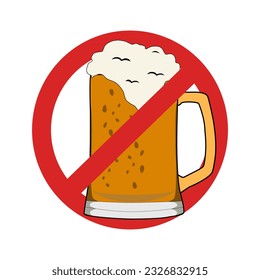 Kein Bierschild. Bierglas nicht zulassen. Alkohol im roten Prohibition-Zeichen.