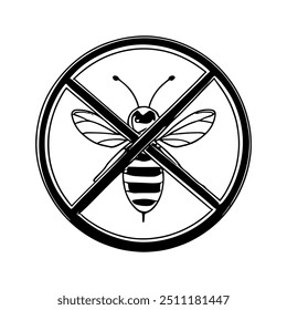 Zona sin abejas, Vector dibujado a mano, estilo gráfico, ilustración de dibujos animados, blanco y negro, estilo de boceto, aislado sobre fondo blanco